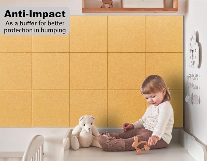 Felt Wall Tiles Bulletin Board Large Cork Board Alternative 6 Pack 11.81”x11.81”x0.47” Felt Pin Board Tack Board with Safe Removable Adhesive Tabs for Home Office School 36x24 (Bright Tan)