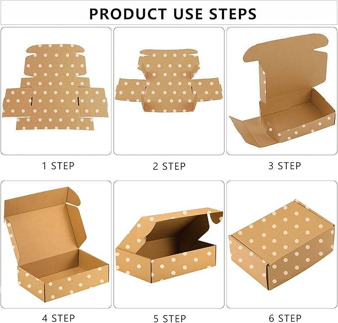 13" x 10" x 2" Shipping Boxes 25 Pack, Brown Corrugated Mailer Boxes, Kraft Cardboard Box White Polka Dot Printed Perfect for Shipping, Large Mailing Boxes for Packaging Business Mailing Literature