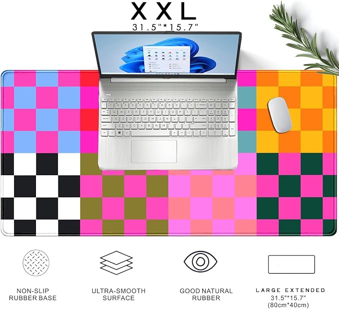 Checkered Desk Mat Pink Desk Matt for Desktop Desk Pad XXL Large Mouse Pad Deskmat Big Mousepad Keyboard Pad Mouse for Computer Cute Desk Accessories 31.5 X 15.7In