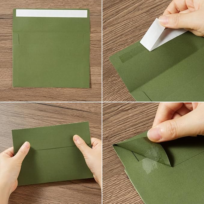 50 Pack 5 x 7 Envelopes Colored Self Seal for Wedding, Party Invitations, Greeting Cards, Announcements, Photos, 5.24 x 7.21 Inches (Olive Green)