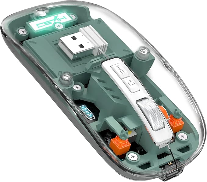 AJAZZ Wireless Bluetooth5.1&2.4G Mini Lightweight Mouse,Transparent Clear Cool,Rechargeable Silent Computer Mice,Nano USB C Receiver,LED Battery Magic Silm for Office/PC/Mac/Laptop/Apple/ipad(Green)