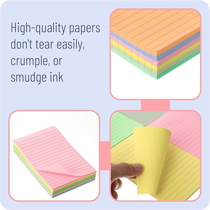 Mr. Pen- Lined Sticky Notes 4x6, 6 Pads, 45 Sheet/Pads, Morandi Colors, Sticky Notes with Lines