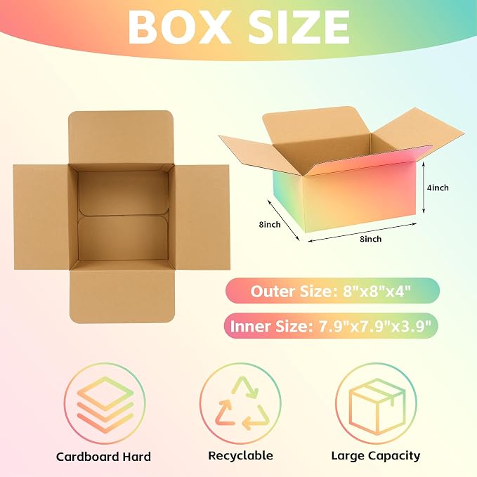 8x8x4 Medium Shipping Boxes, Set of 30, Colorful Corrugated Cardboard Box Packaging Supplies, Mailing Boxes for Packaging Small Business