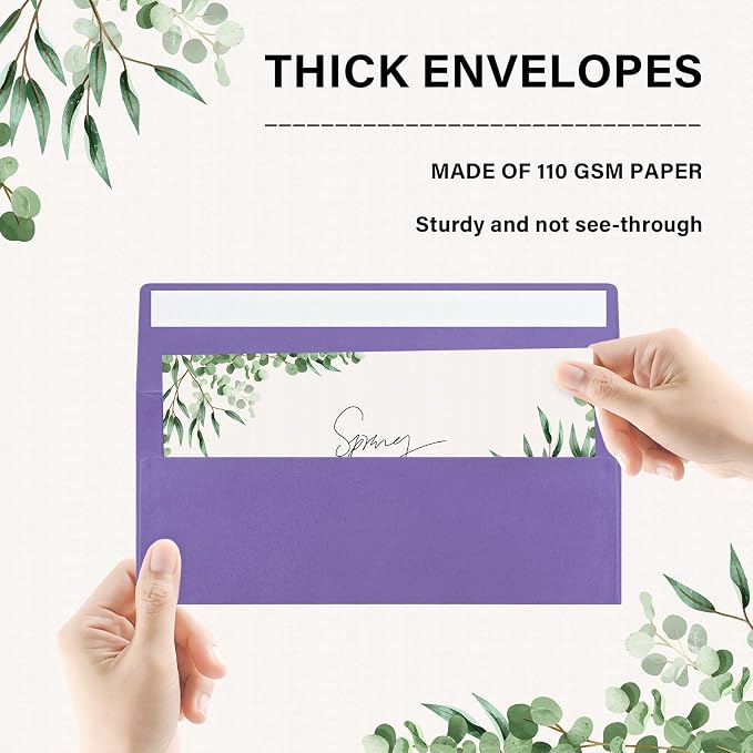 50 Pack #10 Purple Envelopes Letter Size Self Seal Business Envelopes | Security Mailing Envelopes, 4 1/8 x 9 1/2 Inches