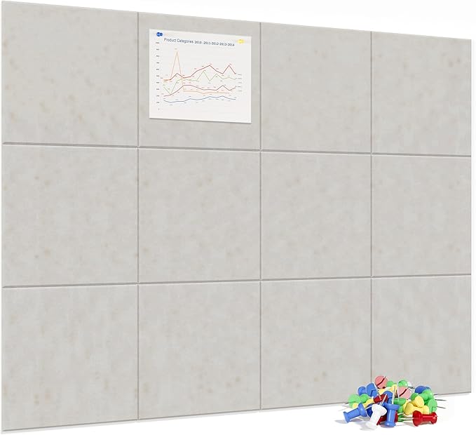 Large Cork Board for Wall, 48" x 36" Bulletin Board with Pushpins, 12 Panels Felt Tiles Tack Push Pin Board for Office, Light Tan