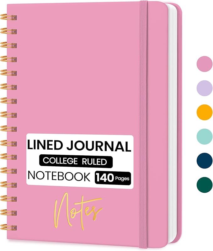 Lined Spiral Journal Notebook, A5 College Ruled Notebook for Journaling, Note-Taking, and Daily Planning, Durable Hardcover with an Elegant Design, Rose Pink