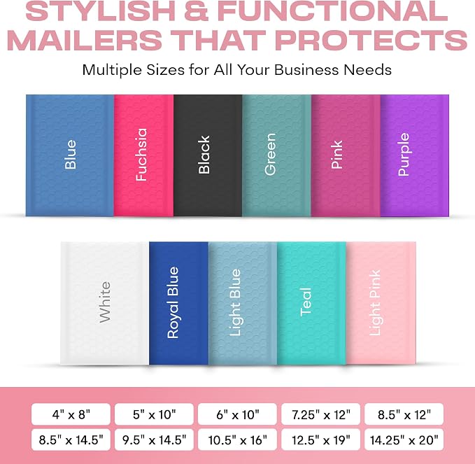 Light Pink Bubble Mailers 12.5x19.5 Poly Padded Envelopes #6 100 Pack | Holds Clothing & Bulk Items, Self-Seal Closure, Cushioned Protection, Water-Resistant Poly, Bulk Pack