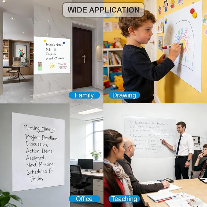 Magnetic Dry Erase Board for Wall, 70"x40" Self-Adhesive Whiteboard Paper Roll, Peel and Stick for Office School Home (Includes Markers & Eraser)