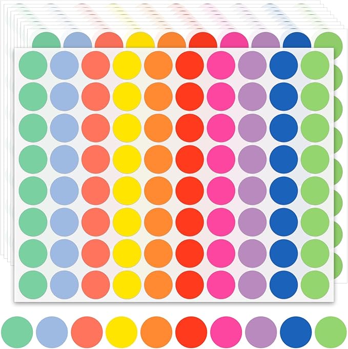 1600Pcs 3/4 inch Colored Dot Stickers Round Color Coding Labels Polka Circle Dot Label Sticker for Office, 10 Colors Micro-Coloring Stickers for Labels, Posters, Calendars, Set of Colored Dots