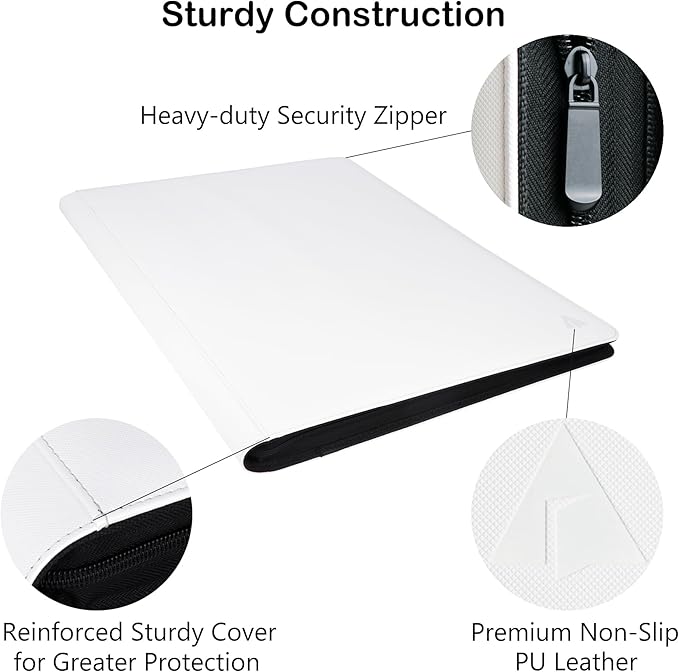 Rayvol Premium 2300 Pockets Card Binder, Large 36-Pocket 2000+ Ringless Trading Card Album - Side Loading UltraSonic-362304 Tech Zip Binder for TCG -White