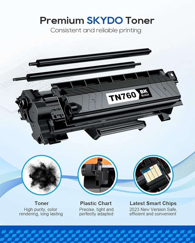 Skydo TN760 Toner Compatible for Brother TN 760 Toner 2 Pack | TN760 TN730 Cartridge Work with MFC-L2710DW MFC-L2750DW HL-L2350DW HL-L2370DW DCP-L2550DW HL-L2395DW Printer