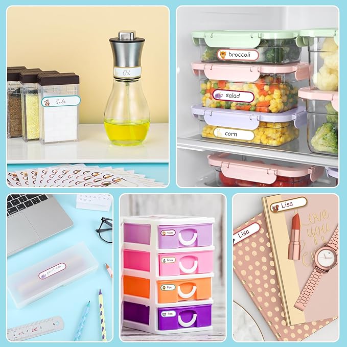 480 Pcs Baby Bottle Labels for Daycare, Waterproof Name Labels Self-Laminating, Write-on School Name Labels for Kids Name Tags Stickers(Cute Animal Style)