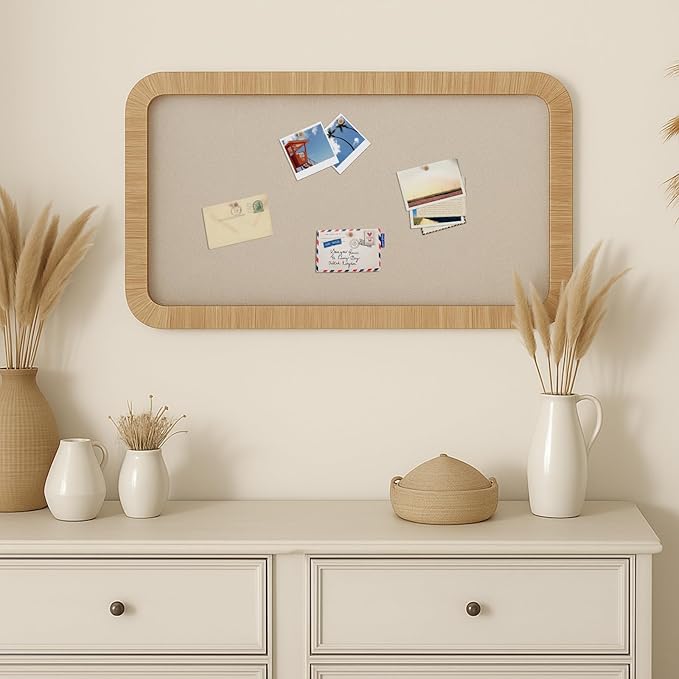 Vintage Framed Pin Board Linen Display Bulletin Board Large Ornate Fabric Picture Photo Pinboard Memo Decorative Prayer Pinboard Ornate for Wall Gift(Boho Rectangle,20'' X 30'',Light Brown)