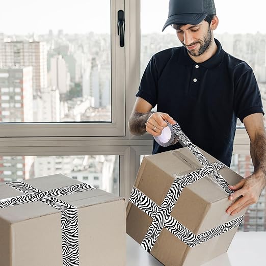 Whaline 109 Yard Zebra Packing Tape Gift Wrapping Tape Black White Zig-Zag Zebra Pattern Tapes for Small Business DIY Crafts Box Carton Decor