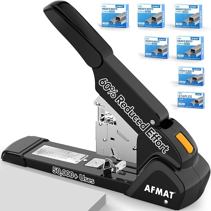 AFMAT Heavy Duty Stapler, 210 Sheet Staplers for Desk with 7000 Staples, Jam-Free, 50000+ Uses, 60% Reduced Effort, Easy Reload, Adjustable Paper Guide, Large Metal Manual Office Staplers, ES15