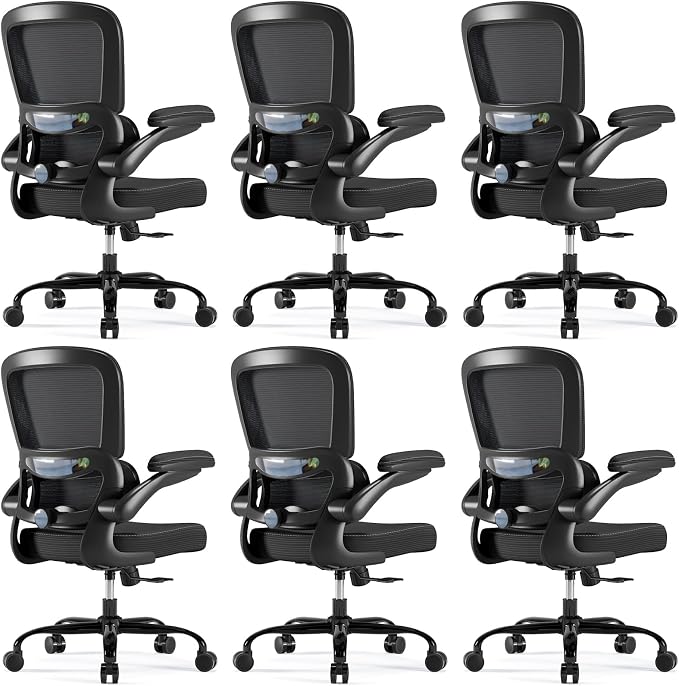 TRALT Ergonomic Office Chair Desk Chair with Adjustable Lumbar Support | Desk Chair Comfy with Flip-up Armrests Ergonomic Chair - Mesh Computer Chairs for Adults, 330lbs, PU Leather (Black, 6)