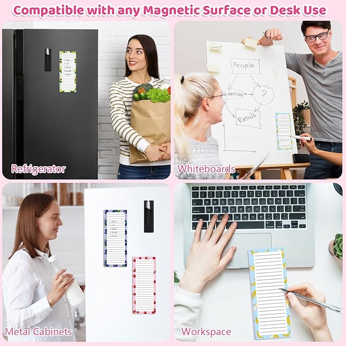 4 Pack Magnetic Note Pad for Fridge, Totally 200 Sheets Grocery List Magnet Pad for Refrigerator Magnetic Shopping List Pad with Pen Holder（Fruit Design）