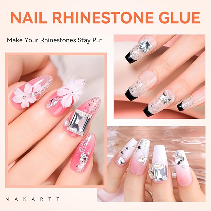 Makartt Rhinestone Glue Gel - 30G Ultra Strong Hold UV/LED Cured Nail Glue Adhesive for Charms, Gems, Diamonds, Chrome & Aurora Powder, 3D Gel Nail Art Sculpting, Glitter, Decals, Salon DIY Easy Use