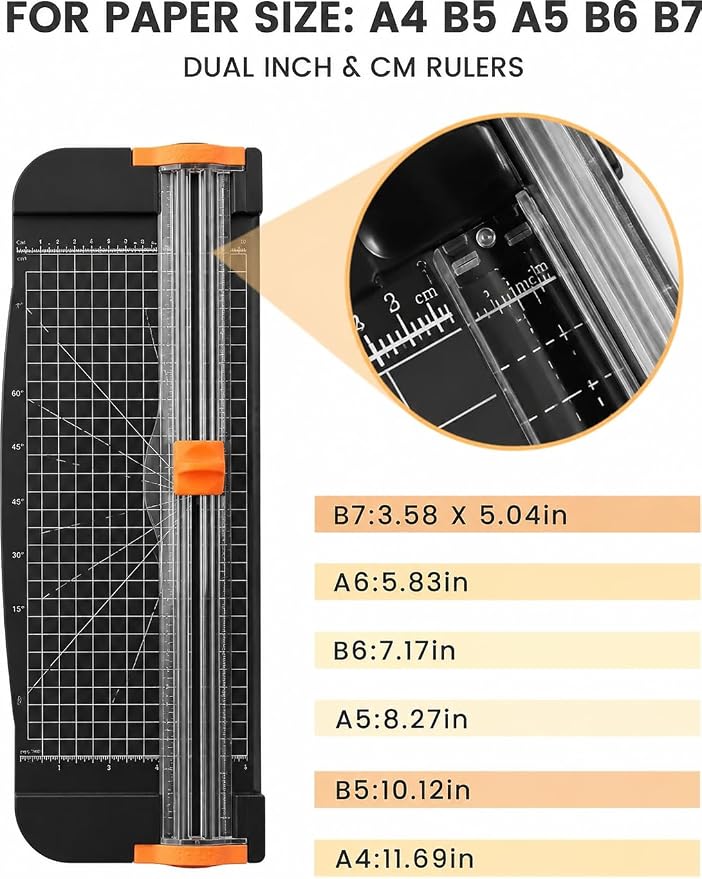 12-Inch Guillotine Paper Cutter, Black | Heavy Duty, 12-Sheet Capacity, Hidden Ruler, Compact Design, For Cardstock, Photos, Scrapbooking, Office & Classroom