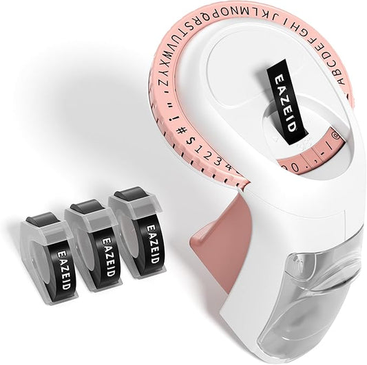Pink Embossing Label Maker Manual, Handheld Embossed Label Maker with 3 Black Tapes 3/8Inch, Vintage Retro Embosser Labeler for DIY Scrapbooking, Kids Teachers Practical Gift, Home & Office Use