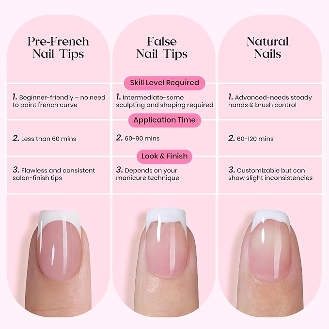 Beetles Press On Nails - Heart Whisper | 3 Colors Short Square French Tip Press On Nails | 15 Sizes 180 Pcs Natural Salon Quality Spring Gift For Women