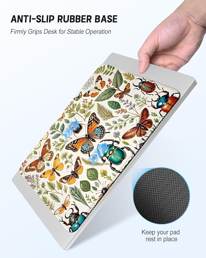 Mouse Pad, Cute Mouse Mat, 10" x 8", Flower Butterfly | Square Waterproof Gaming Computer Mat, Textured Top, Stitched Edges, Non-Slip Rubber Base for Office Home Laptop Keyboard
