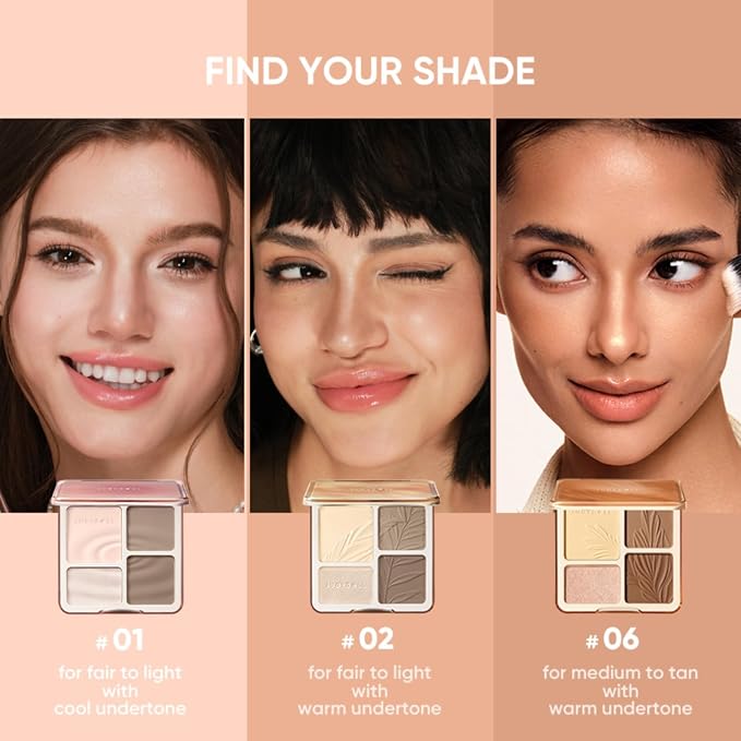 JUDYDOLL Contour Palette Highlighter Makeup Cool Toned Contour (02 Tree) | Multi-Use Highlight & Contour Makeup Palette, Travel Size Contour Kit, Long Lasting Face Bronzer, Natural Matte Highlighter