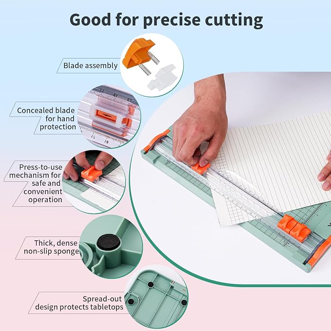 A4 Paper Cutter Slider 12 Inch Paper Trimmer Photo Cutter, Green | Small Paper Cutter for Classroom Scrapbooking Cutter, Cutter Sliding