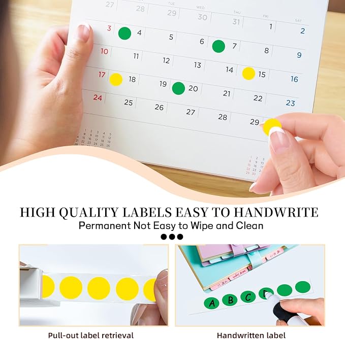 PARLAIM 1/2" Round Color-Code Dot Stickers,Adhesive 2000 Stickers Rolls dots Label Dispenser Box Green Circle Stickers Labels(Green+Yellow)