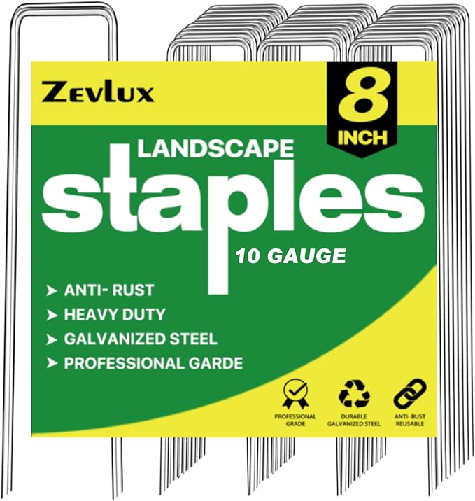 Landscape Staples Galvanized Garden Stakes,8 inch 100 Pack 11 Gauge Heavy Duty Garden Pins for Fences, Lawns, Weed Barriers and Landscape Fabrics, Irrigation Hose,Yard Lawn, Landscape Fabric. | 10 Gauge Heavy Duty Garden Pins for Fences, Lawns, Weed Ba...