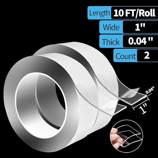 Art3d Traceless Nano Double-Sided Tape, 1/24 Inch x 2 Inch x 10 ft, Crystal | Strong Adhesion, Removable, Reusable, Waterproof, Residue-Free, Damage-Free, for Home, Office, Suitable for Renters, DIYers