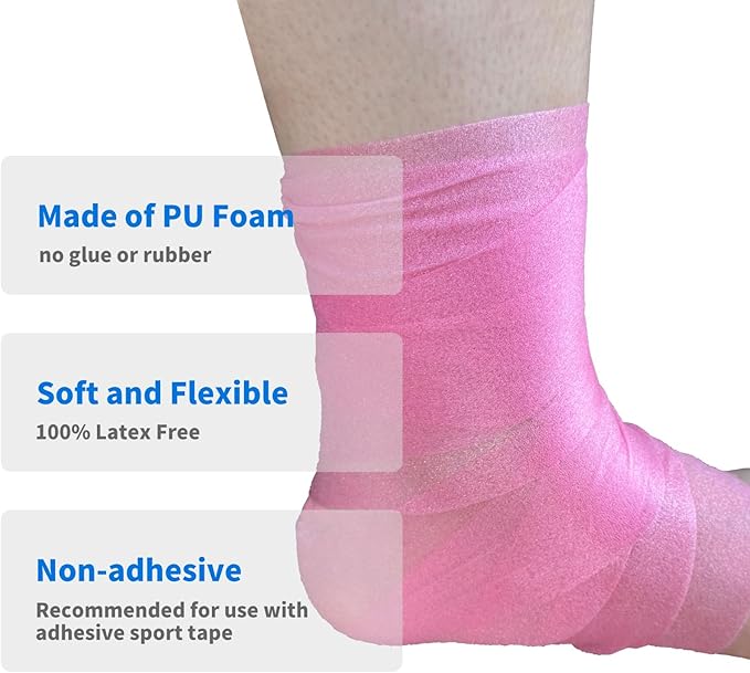 Pre Wrap Tape Athletic,3 Rolls X 22 Yards Pink Prewrap Headbands for Hair,Foam Underwrap Sports Wrap
