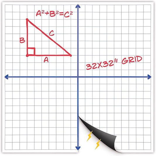 Houseables Magnetic Grid Whiteboard, Dry Erase Grid, Magnetic Graph Paper for Whiteboard, 32x32”, White, Laminated, Dry Erase Graph Board, XY Coordinate Lines, Math Graphing, Coordinate Plane, School