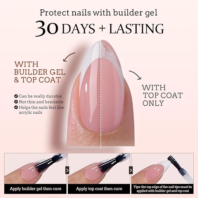 BTArtboxnails French Gel Nail Tips - French Tip Press on Nails Pink Extra Short Almond XCOATTIPS for Nail Extensions