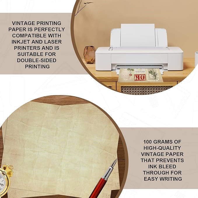 Joyberg 70PCS Vintage Paper 8.5 x 11 in Parchment Paper for Writing Letter writing paper, Decorative Printer Paper for Invitation, Letter, Resume, Award, Diploma, Art, Craft, Certificate Antique Paper