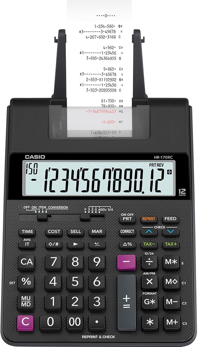 Casio HR-170RC Printing Calculator, Black, 2.6" x 6.5" x 11.6"