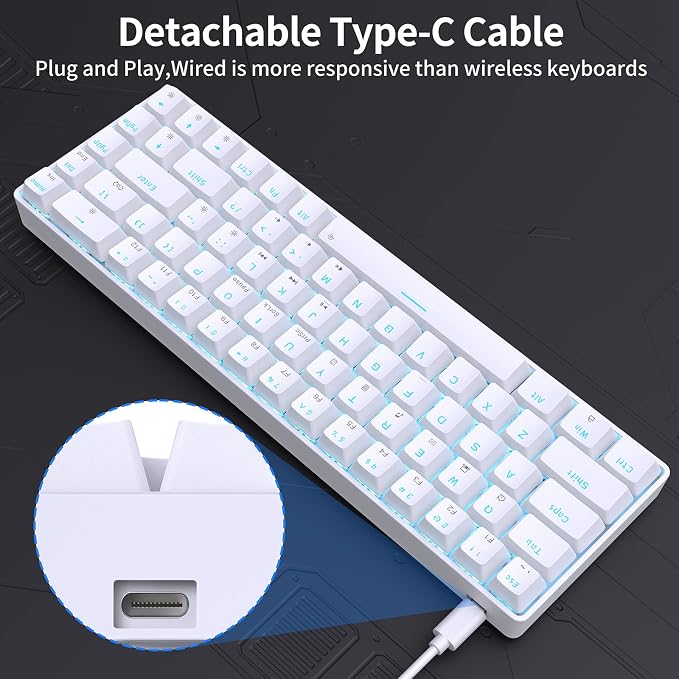 DIERYA T68SE 60% Gaming Mechanical Keyboard,Ultra Compact Mini 68 Key with Brown Switch Wired Keyboard,Anti-Ghosting Keys, for Windows Laptops and PC Gamers,White