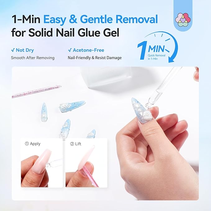 SAVILAND Nail Glue Remover for Press on Nails: 50 ML Solid Gel Glue Remover for Nail Tips, Quick Gentle Removal with Castor Oil VE, Non-Drying Odor-Free Non-Acetone Glue Remover Not for Gel Polish