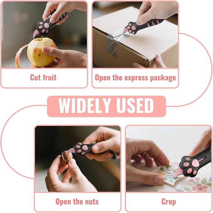 Cat Paw Box Cutter 2026 Retractable Cat Box Cutter with Cute Paw-Shaped Handle, Cat Box Paper Cutter Multifunctional Utility Knife for Effortlessly Opening Boxes, Cartons, Packages and Sealing Tape