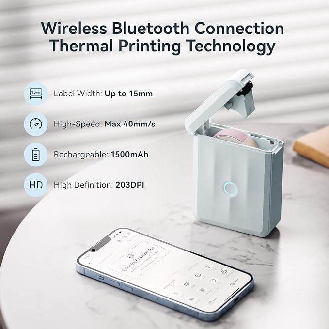 NIIMBOT D110 Upgraded Version Mini Label Maker Machine with Tape, Portable Bluetooth Thermal Printer, Sticker Labeler with Multiple Templates for Office Organization Home Kitchen School, Blue