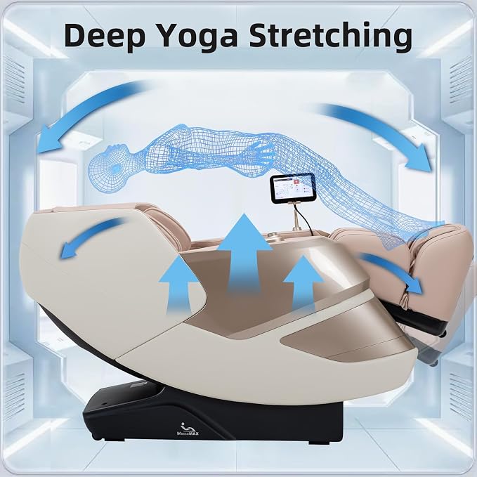 MT339 4D Massage Chair, Full Body Recliner, OTA Update, Golden | Yoga stretch, 22+5 modes, body scan, app and AI Voice Control, auto footrest, 166° zero gravity and heat for daily comfort.