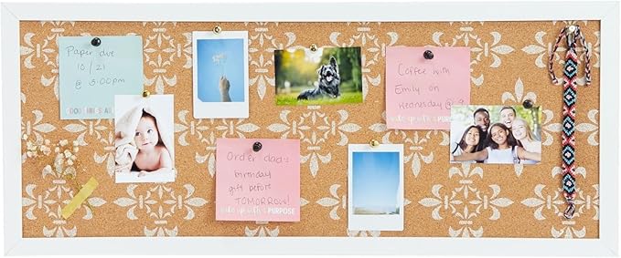 Juvale Decorative Cork Bulletin Boards for Walls (10 x 24 in) - White Frame Pin Board for Office, Bedroom & Room Decor