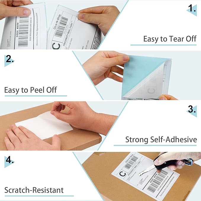 L LIKED 4000 Fanfold 4 x 6 Thermal Labels, with Perforated Line Shipping Labels, Permanent Adhesive, Compatible with Zebra & Rollo Printer, Commercial Grade