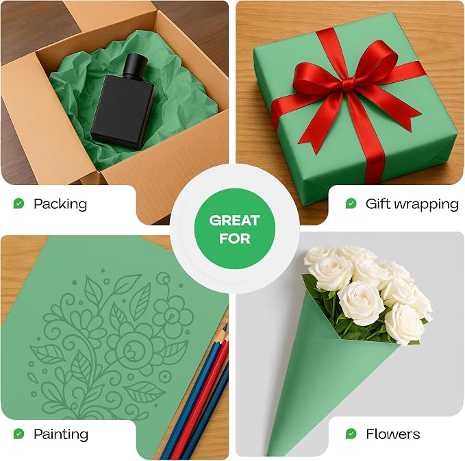 Green Kraft Paper Roll 18" x 1200" (100 feet) with Cutter - USA-Made Gift Wrapping Paper for Packing, Moving, Shipping & Crafts/Arts - 100% Recyclable Natural Craft Material by IDL Packaging | Gift Wrapping Paper for Packing, Moving, Shipping & Crafts/...