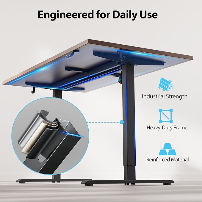 Agilestic 48*28 Inch Height Adjustable Electric Standing Desk, Dark Walnut | Sit Stand Up Computer Desk, Extra Wide desktop, Memory Presets, Stable Steel Frame,154 lbs, Easy Assembly, Splice Board