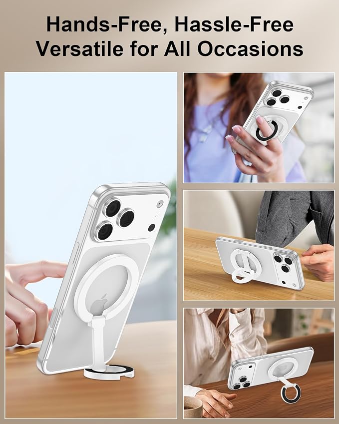 Magnetic Phone Ring Holder for iPhone 17 Pro Max/17Pro/Air/17/16 Pro/15/14 | MagSafe Finger Grip Kickstand, 360°Adjustable Two-Sided Magnetic Cellphone Loop for Magnet Car Mount Stand for Galaxy, Pixel