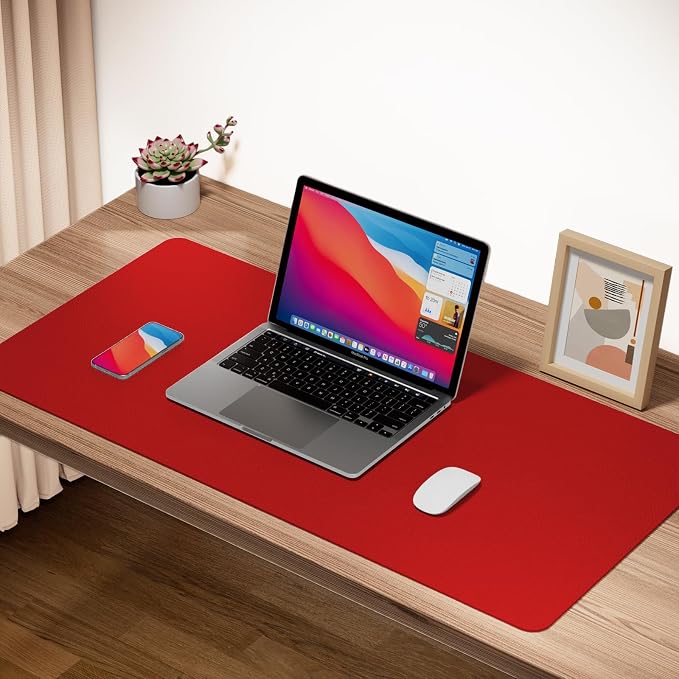 Boutilon Leather Desk Pad Protector,Non-Slip Mouse Pad,Laptop Desk Pad,Office Mouse Mat,Waterproof Leather Desk Blotter,Desk Writing Pad for Office and Home (XXL-Red,47.2"x 17")