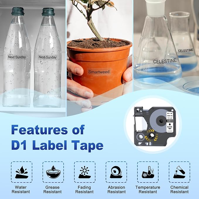 COLORWING Compatible with DYMO D1 Label Tape Black on Clear Replace for DYMO Label Maker Refills 45010 S0720500, 1/2Inch x 23Ft for Dymo LabelManager 160 210D 280 360D Label Maker, 6-Pack