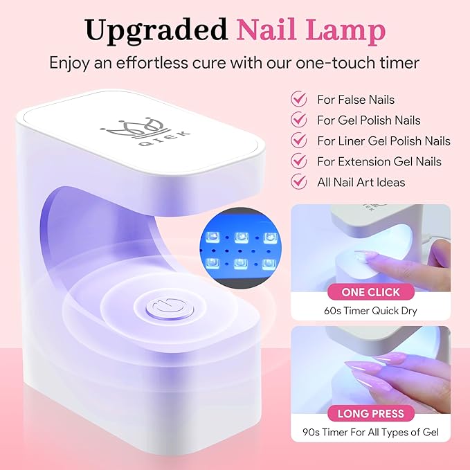 Medium Almond Pre-Building Nail Tips Kit, 15 Sizes 240 PCS Pre-shaped Apex Pink Thick Extensions Tip Soft Half Matte Press On Fake Nails Glue Gel Nail Lamp for DIY Beginners & Salon Manicure