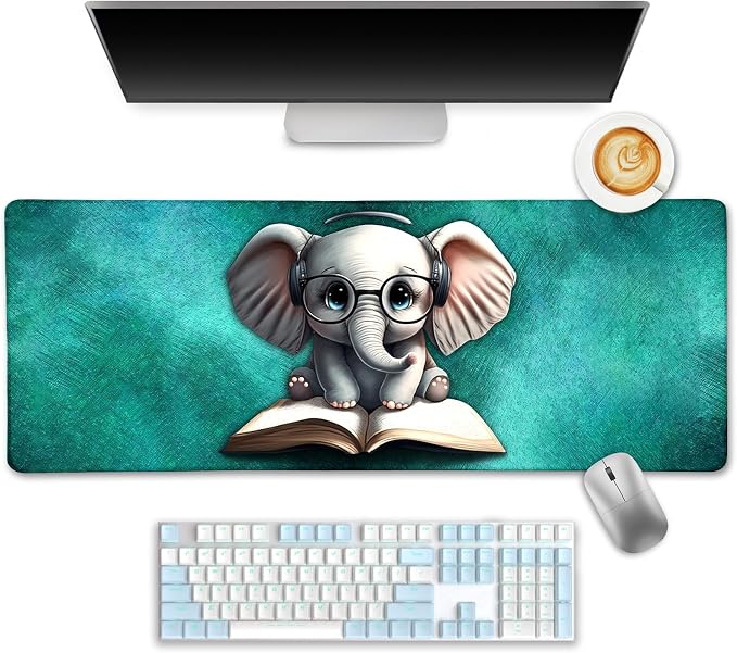 LIMKRIAN Desk Mat, Mouse Pad for Desk Office Decor, 31.5x11.8 in, Elephant | Cute Back to School Desk Pad, Big Mousepad, Stitched Edges, Smooth, Non-Slip, Home Office School Supplies Desk Accessories